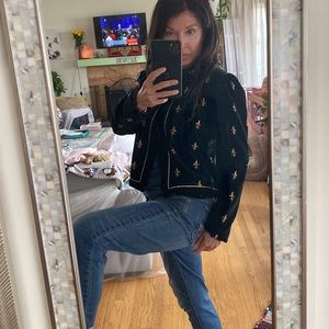 Cala Di Volpe Black Velvet Gold Fleur De Lis Embroidered Evening Jacket